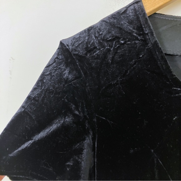 Vintage black velvet midi dress tie back square neck 90s y2k full skirt goth - Picture 5 of 9